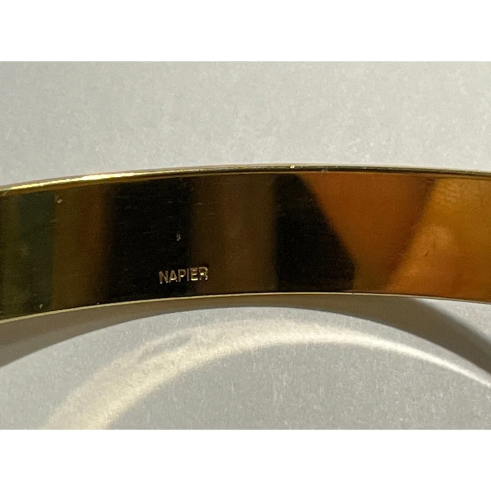 Vintage Napier Brushed Gold Tone Bangle Bracelet -‎ Diamond Cut - Signed